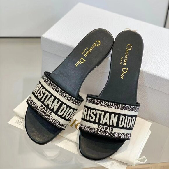 Women's Christian Dior Sparkly Dway Slide Black Sandals